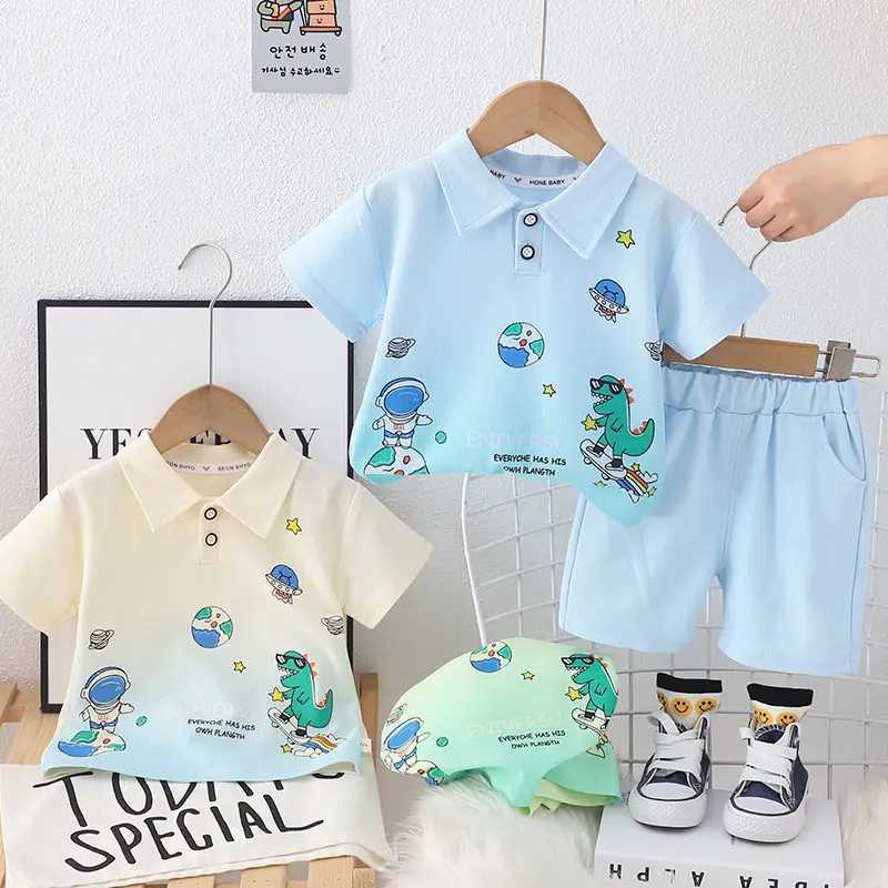 Clothing Sets Children Cotton Kids Boys Girl Clothes Summer Cartoon Printe T-shirt Shorts 2Pcs/Set Infant Baby Toddler Tracksuits 0-5 Years H241214