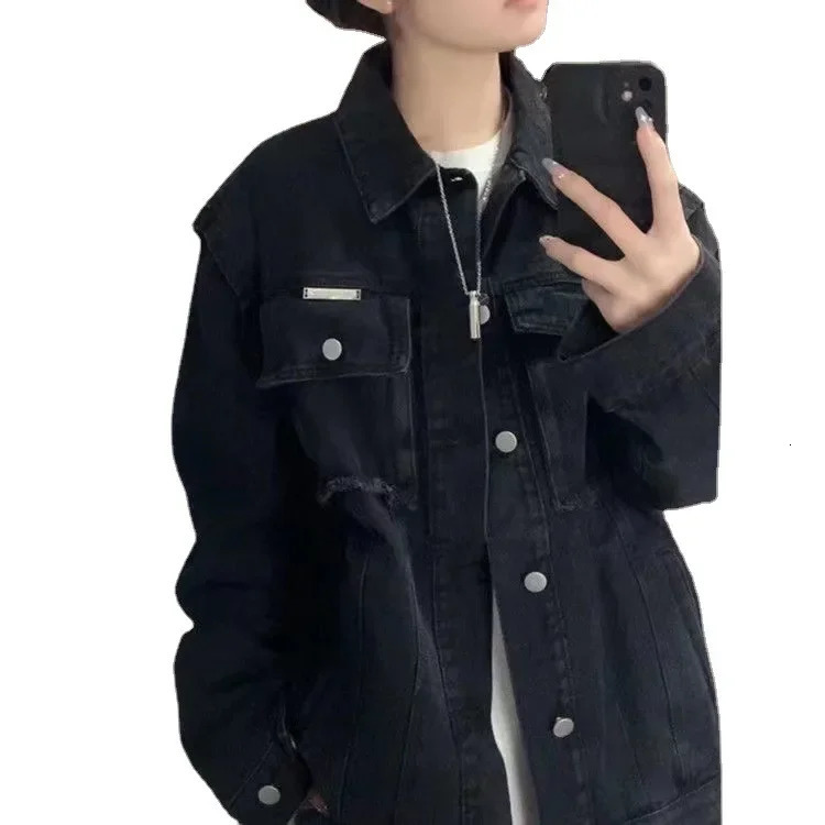 Denim short jacket womens cut spring and autumn long sleeved Slim smooth silhouette hoodie student top 241211