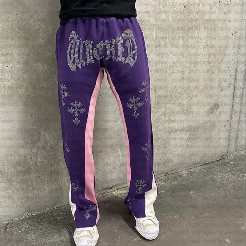 Rhinestone Pants Y2K Street Fashion Sports Pants Retro Fashion Mens Straight Tube Pants Womens Sweatpants Trousers Unisex 241214