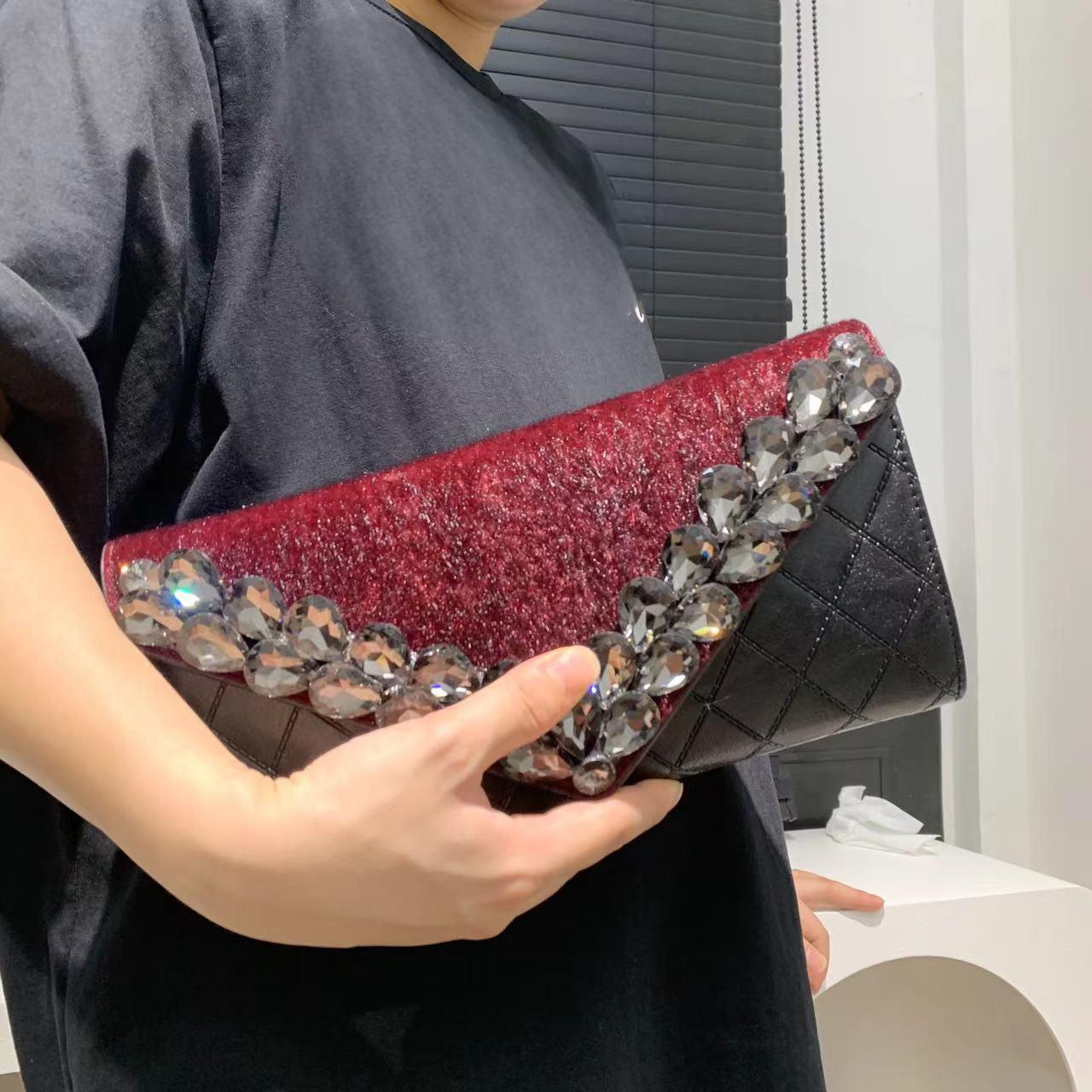 Ladies' Diamond Studded Sewn Handbag With Japanese And Korean Trendy Splicing For Socialite's Dinner Party
