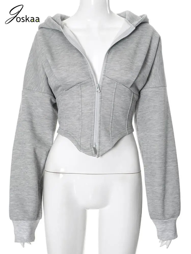 Joskaa casual wool asymmetric hoodie womens Hipster long sleeved zipper hoodie sweater autumn and winter womens clothing 241209