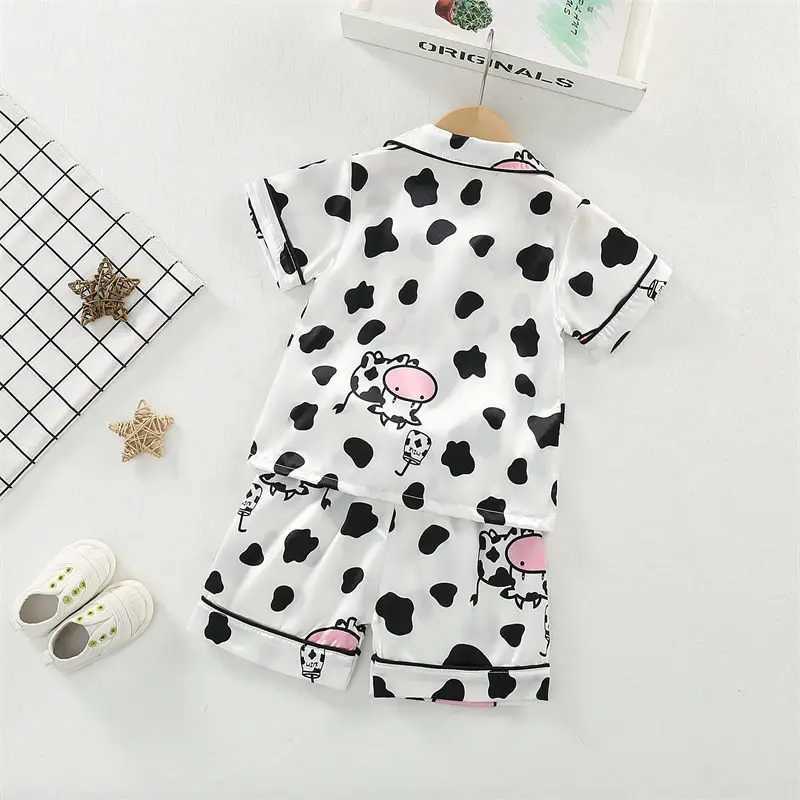 Clothing Sets Boys Girls Kids Pajama Sets Cartoon Cow Short Sleeve T-Shirt Tops with Pants Toddler Baby Sleeping Clothes Pijamas Sleepwear H241214
