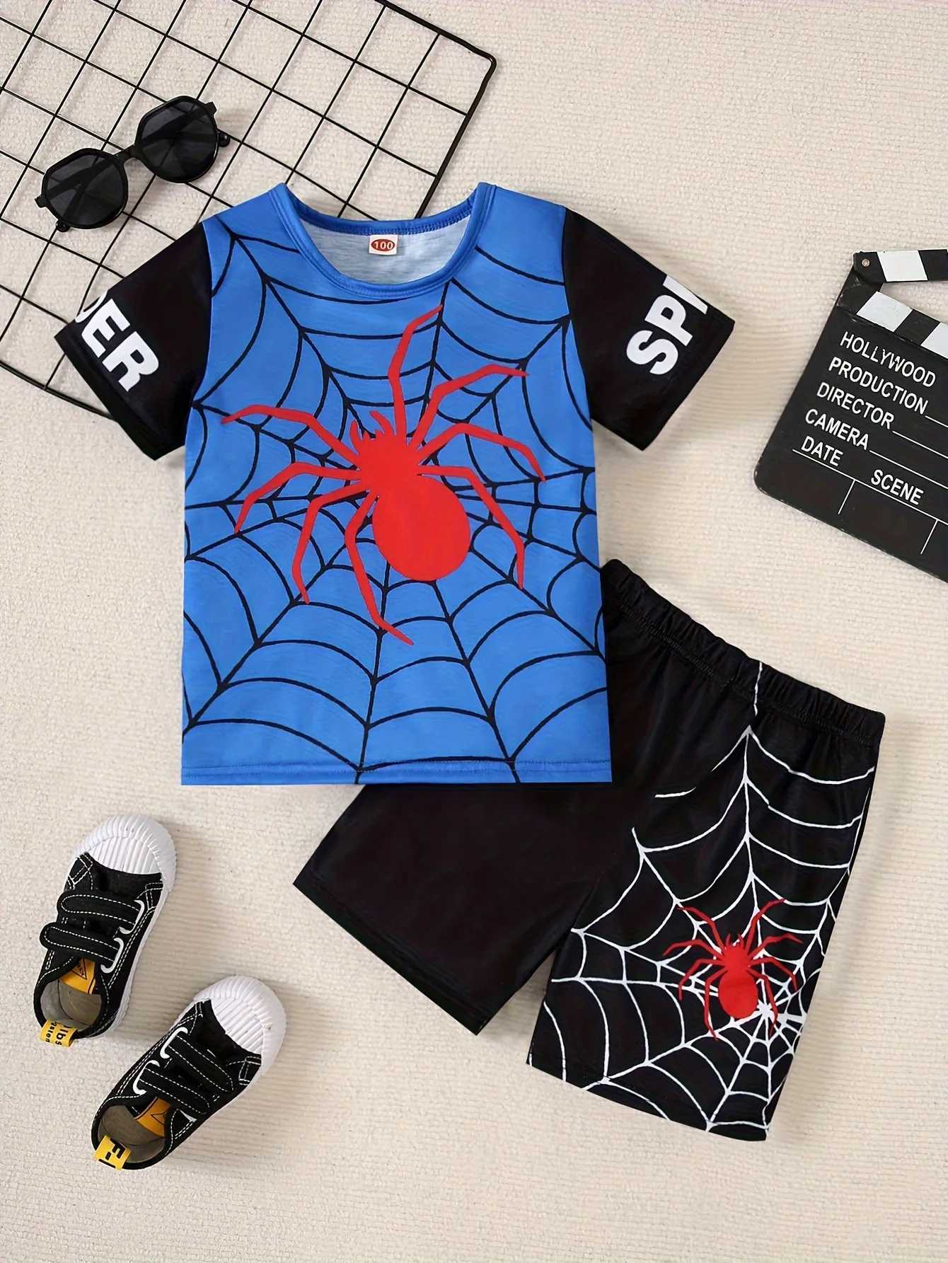 Clothing Sets Summer Baby Boy Girls Clothes Set Red Spider Patchwork T-shirts And Shorts Suit Kid Children Short Sleeve Top Bottom Outfits H241214