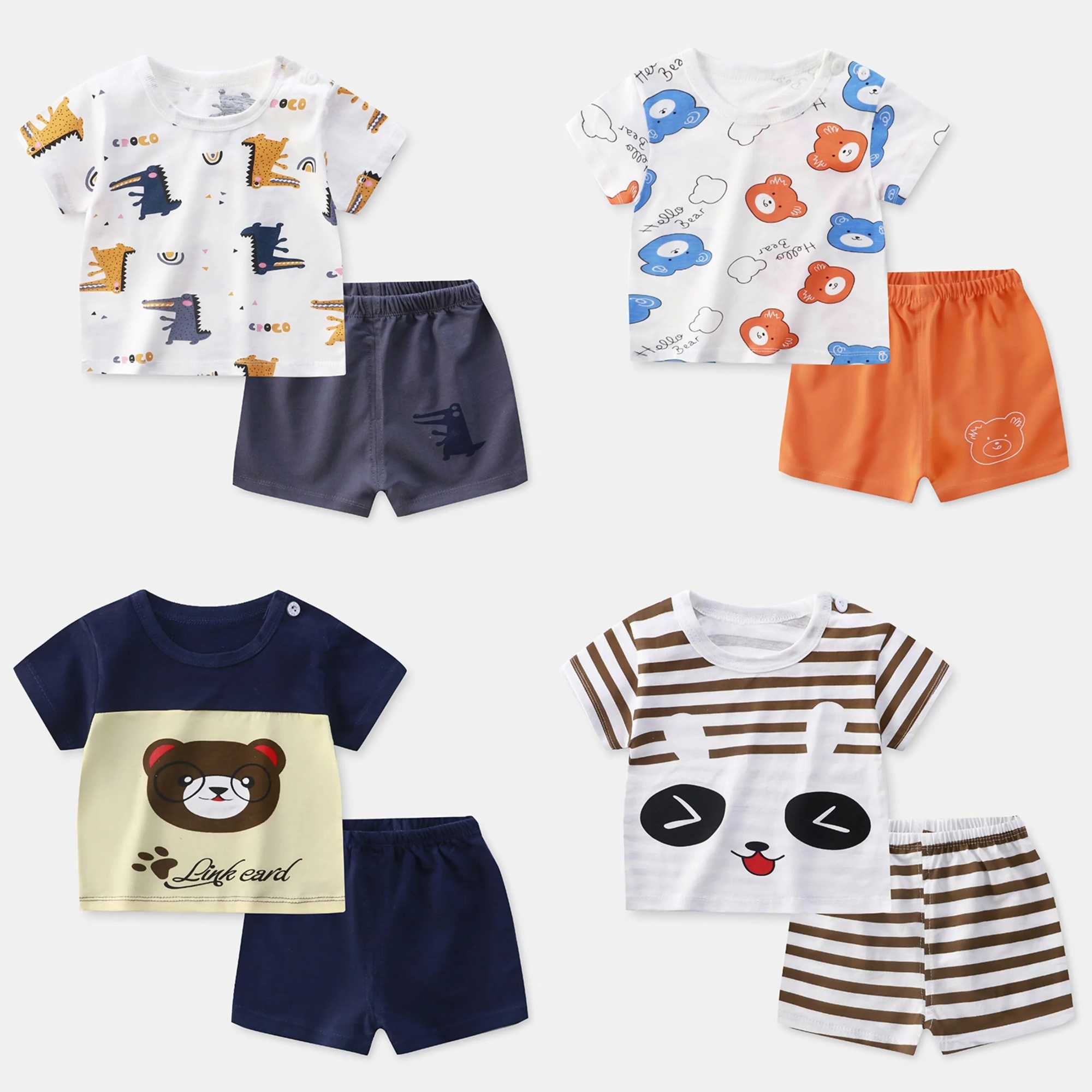 Clothing Sets Cute Little Bear Print TShirt Shorts 2pcs Kids Casual Short Sleeve Tracksuits For Boys And Girls Summer New Thin Loose Tops Set H241214