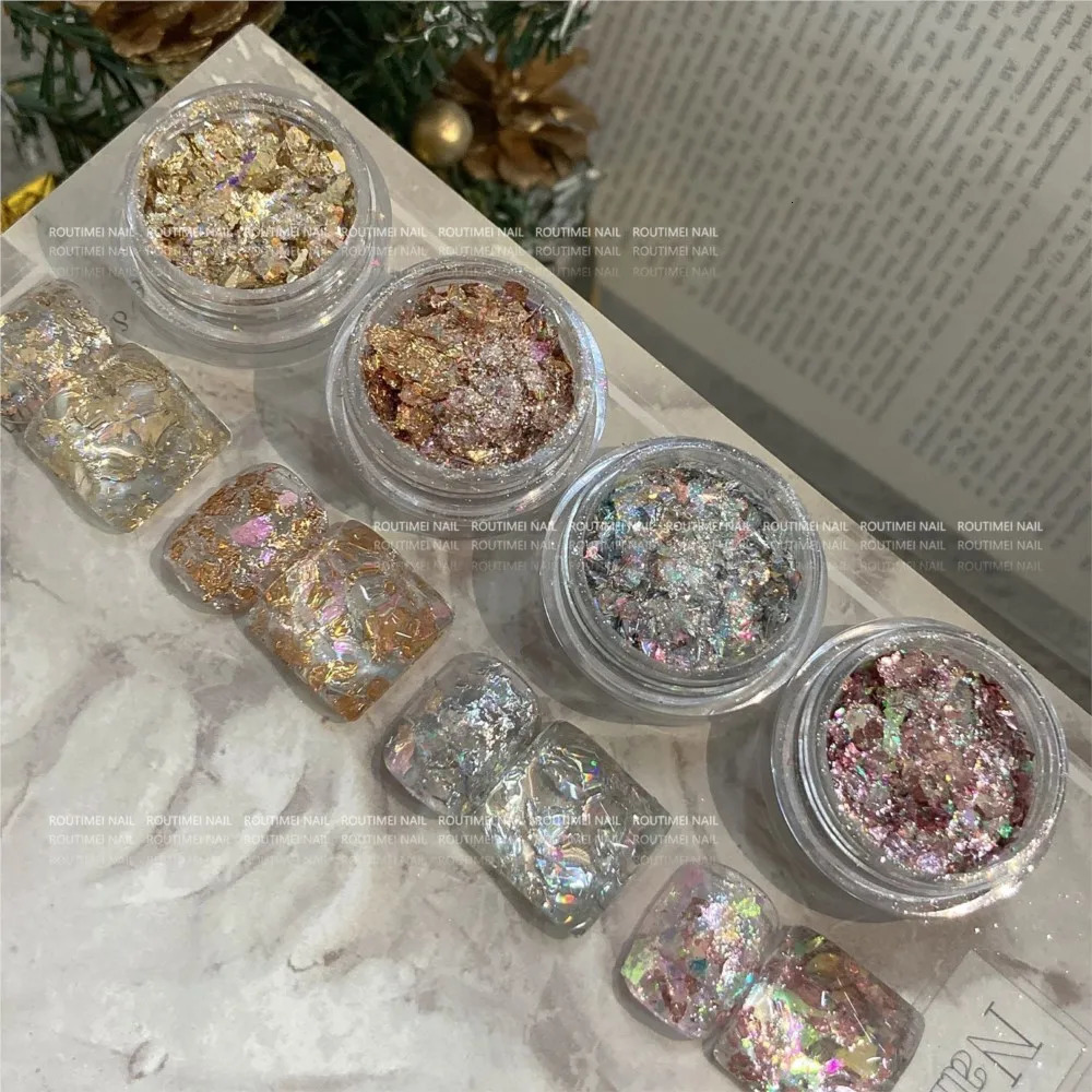 41 box irregular foil opal nail glitter gradient symphony polarizing thin film silver gold mixed art decoration 241213