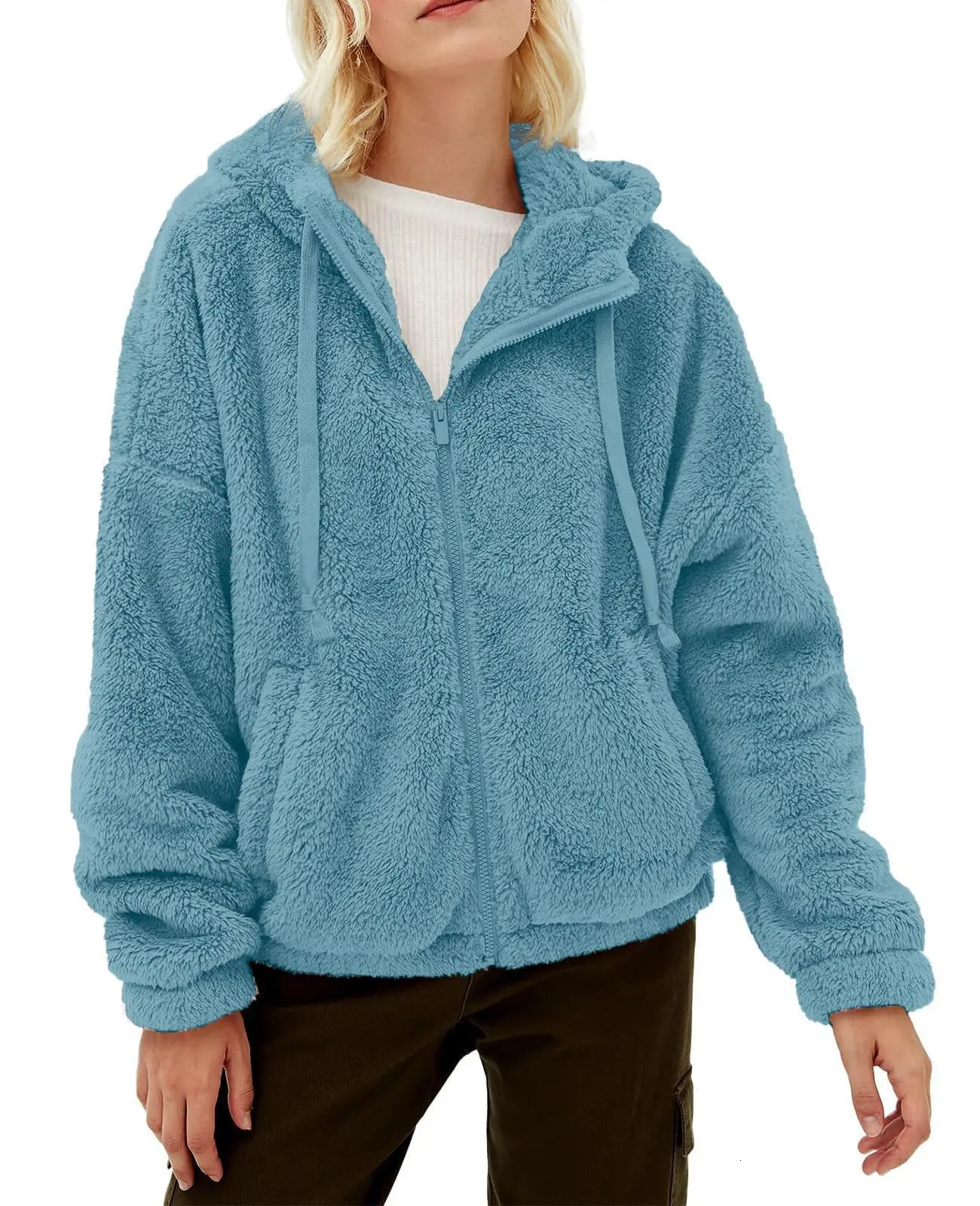 European and American outerwear autumn/winter casual and comfortable hooded sweatshirt with loose zipper pocket 241214