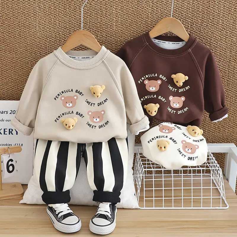 Clothing Sets New Autumn Causal Suit Kids Boys Girls Cartoon Bears T Shirt Pants 2pcs/Set Children Clothing Kids Infant Sportswear 0-5 Years H241214