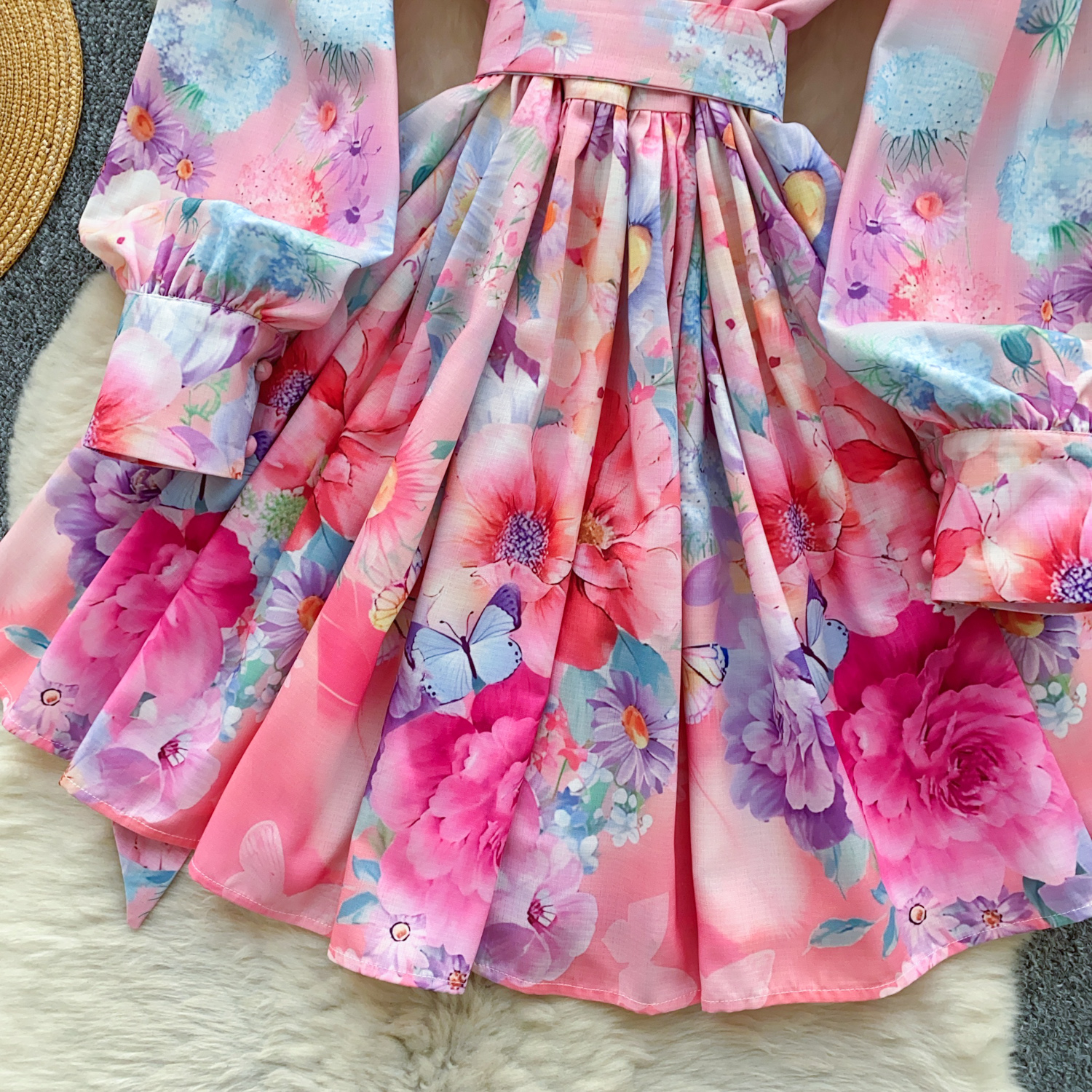 Dresses 2025 Spring Summer Gorgeous Wer En Robe Dress For Women Ruffles Long Lantern Sleeve Single Breasted Belt Mini Vestidos