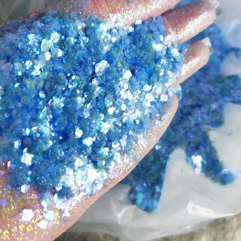 50g Christmas holographic iris nail glitter mixed size hexagonal ultrathin bodyeyeface 241213