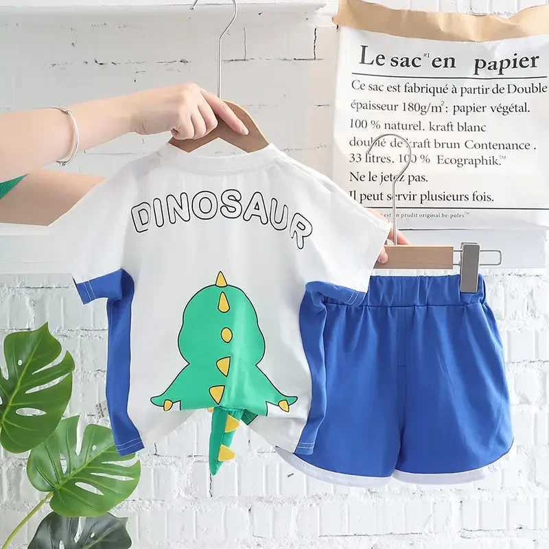 Clothing Sets Children Cotton Out Clothes Summer Baby Boys Cartoon Dinosaur T Shirt Shorts 2Pcs/Set Infant Kids Fashion Toddler Tracksuits H241214