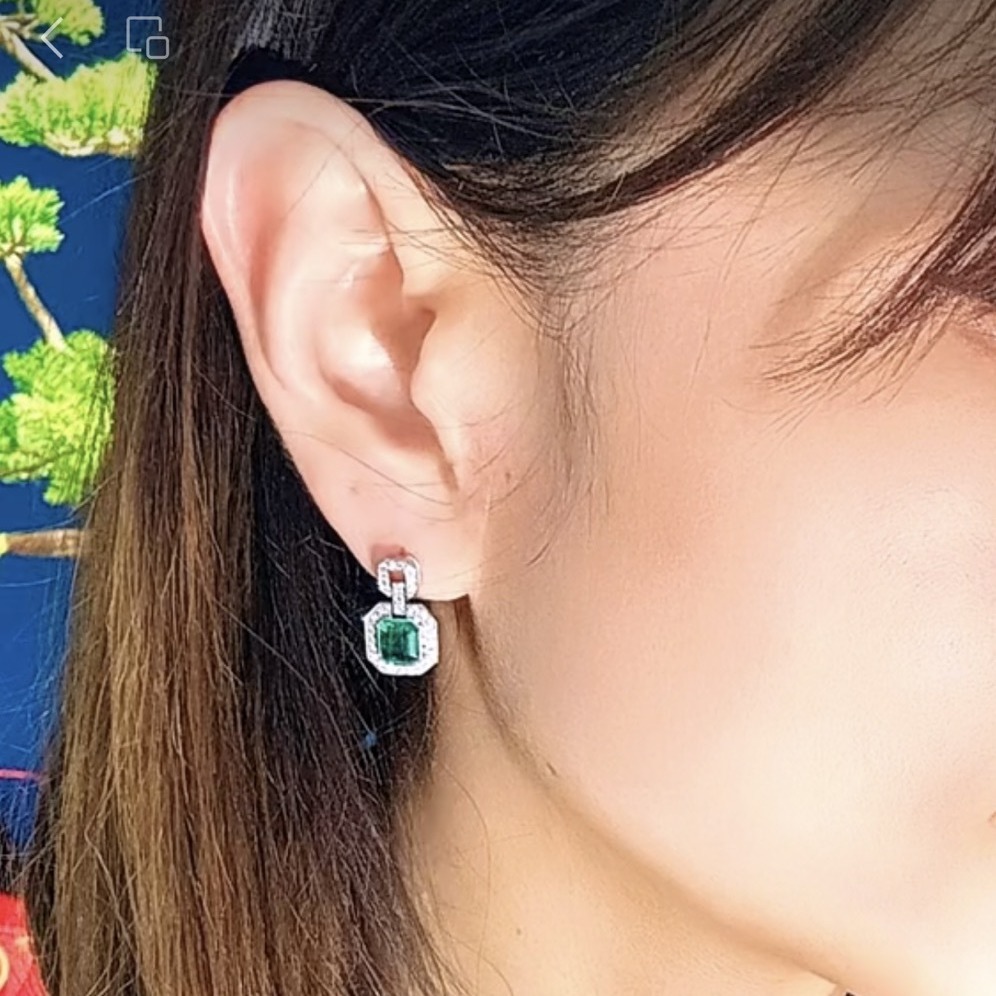 Choucong Elegant Dangle Earrings Sparkling Luxury Jewelry 925 Sterling Silver Emerlad CZ Diamond Delicate Gorgeous Party Eternity Women Drop Chain Ear