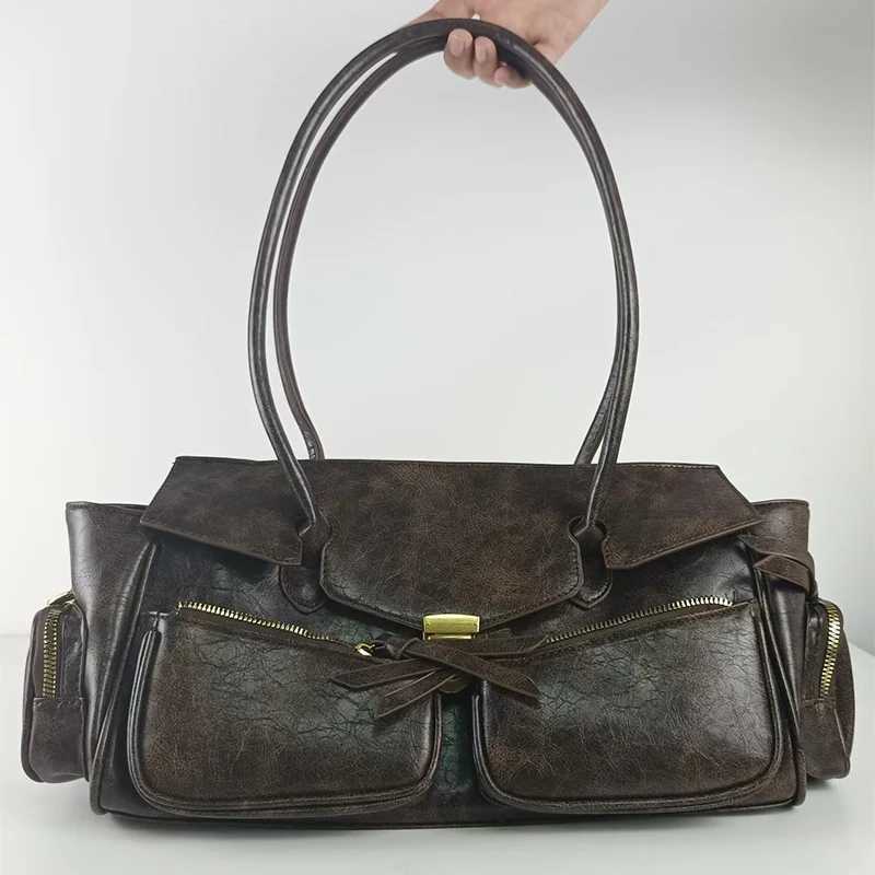 Wens Niche Design Shoder Bag Double Pocket Zipper Underarm Bag Sweet Cool Girl Y2k Motorcycle Handbag 2025 Summer New Style Z250514