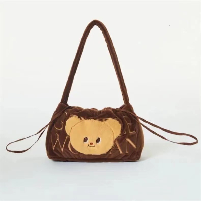 Brand Butter Teddy Bear Designer Plush Dumpling Bun Pulling Rope Suede Shoulder Bun Handbag
