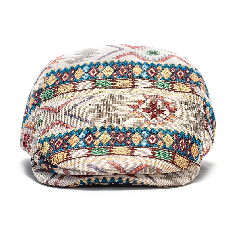 Womens beret jacquard geometric n cotton and polyester 5660cm Bohemian style four season s hat 241210