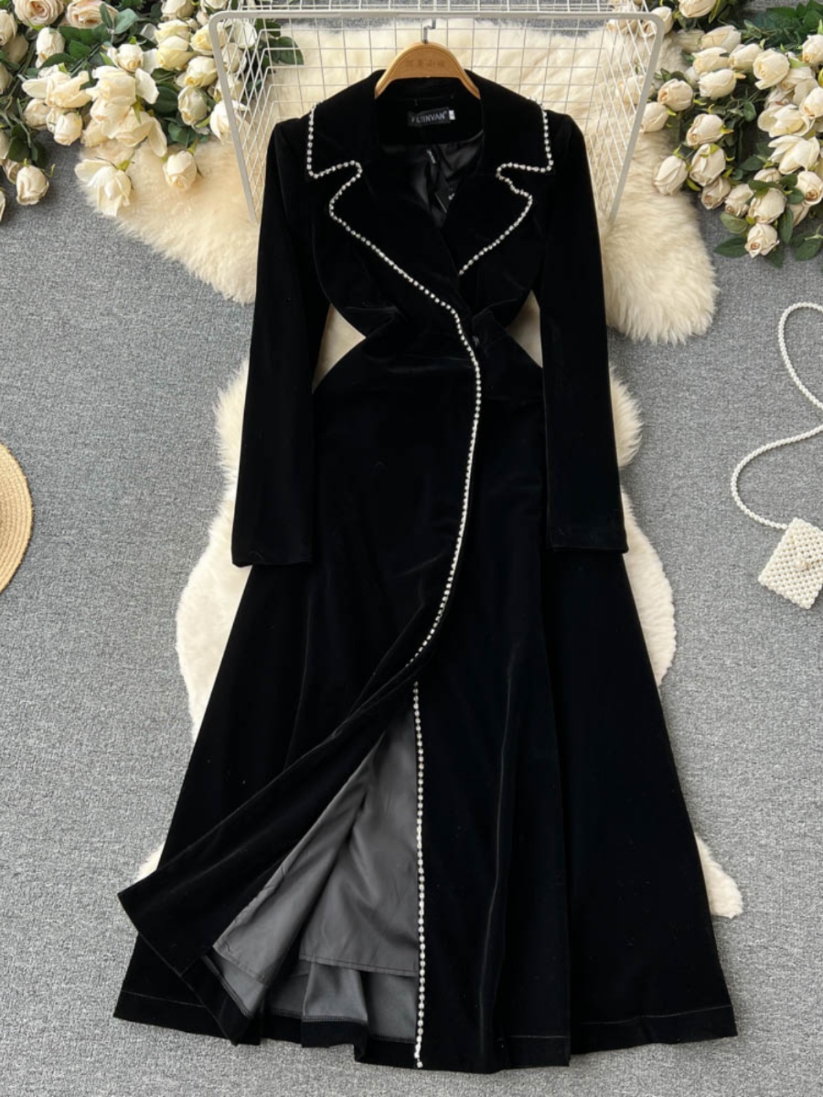 Autumn Winter Thicken Black Veet Trenches Coats Women Long Windbreakers Overcoats