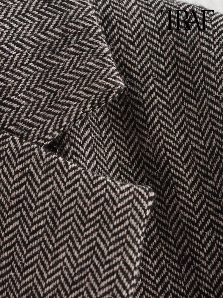 TRAF Womens Herringbone tweed blazer Europe and the United States wind grey fashion loose jacket Elegant womens clothing 241209