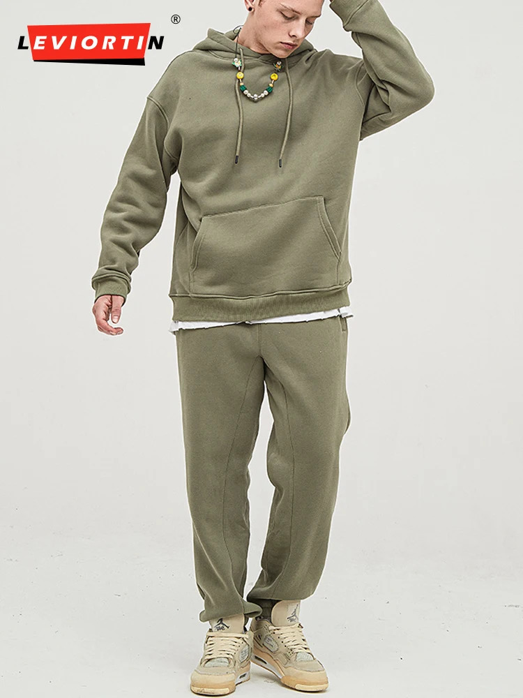 Autumn Winter Two Piece Set Men and Women Casual Fleece Warm Solid Oversized Hooded Tracksuit Long Sleeve Sport Hoodie Suit 241211