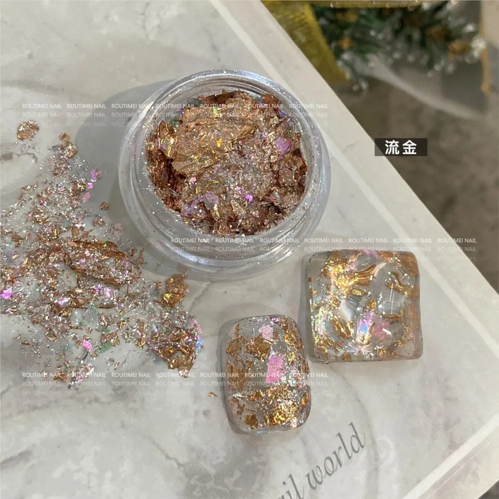 41 box irregular foil opal nail glitter gradient symphony polarizing thin film silver gold mixed art decoration 241213
