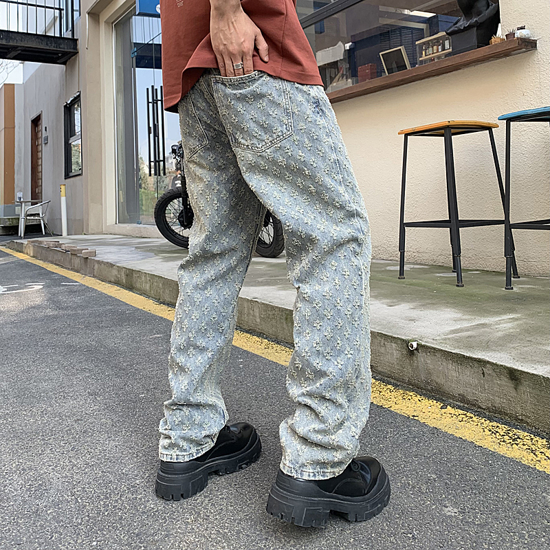 Hot selg American style retro high street jeans, men's loose fitting straight tube fashion trend set, versatile jeans