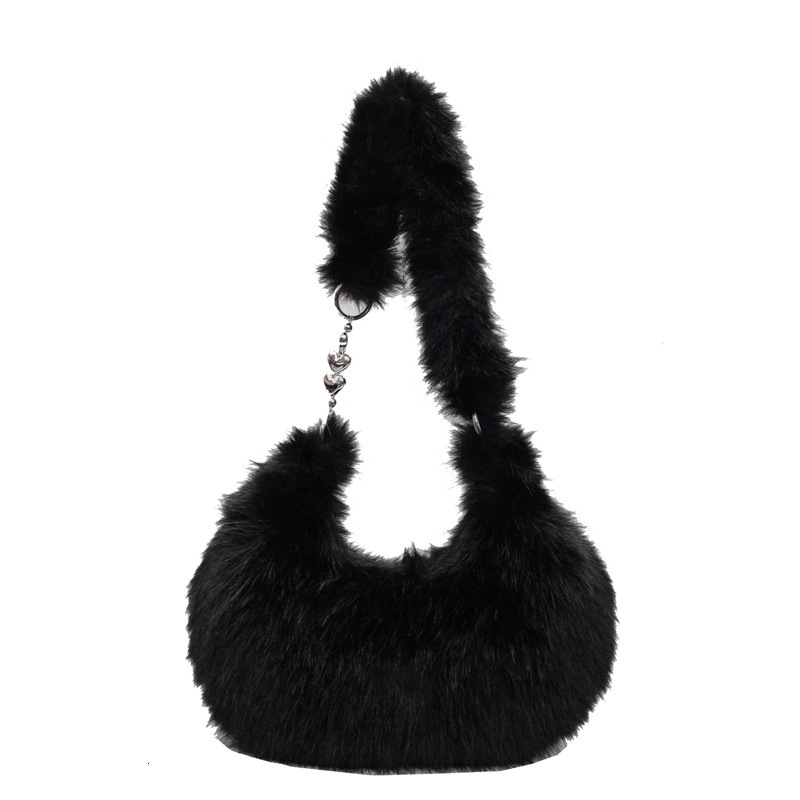 New autumn and winter collection, cute Korean women's zipper bag, large capacity fur crossbody shoulder bag