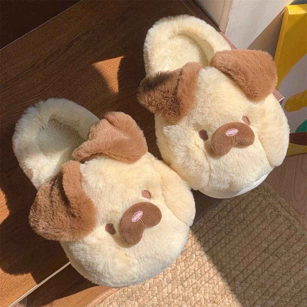 Cute Shaggy Dog Winter Women Slipper Soft Heel Platform Fur Warm Indoor Comfortable Home Fluffy Slippers 241214