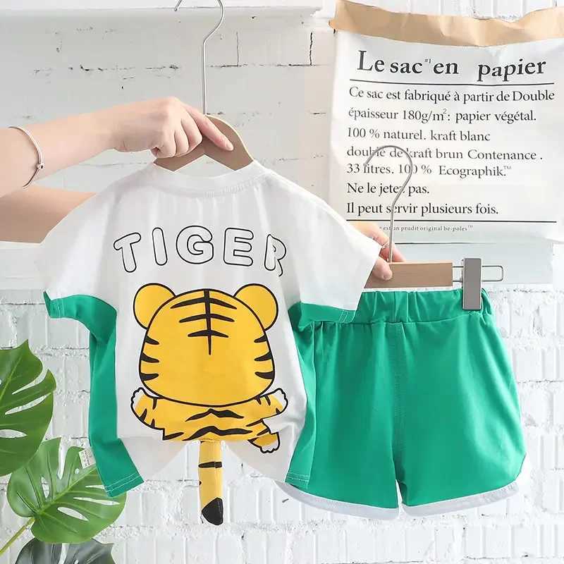 Clothing Sets Children Cotton Out Clothes Summer Baby Boys Cartoon Dinosaur T Shirt Shorts 2Pcs/Set Infant Kids Fashion Toddler Tracksuits H241214