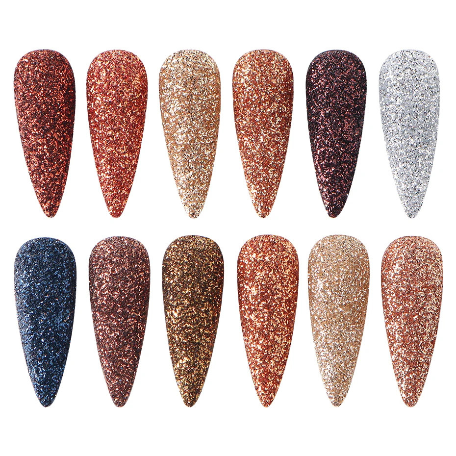 12 grid iris nail art glitter rose gold color Sandy powder pigment sheet rubber dustproof 3D decoration 241213