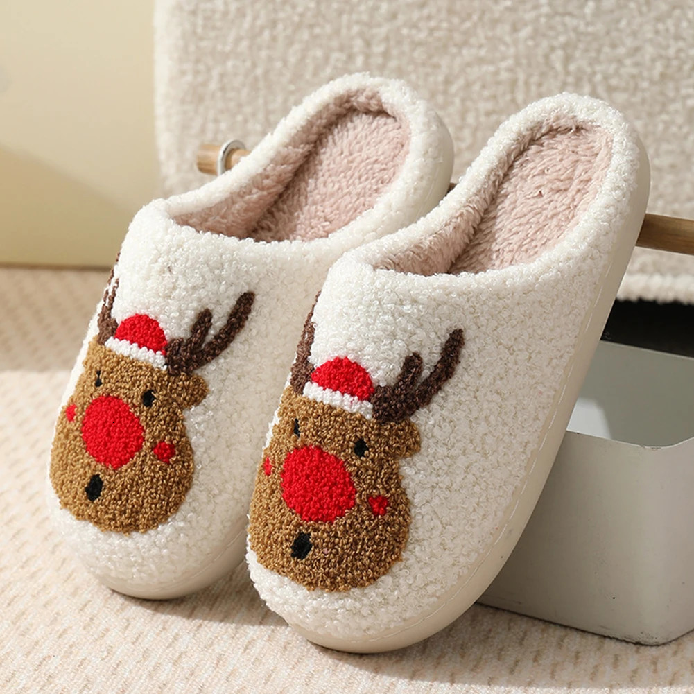 Women Fuzzy Fluffy Slippers for Winter Christmas Deer Home Cute 241214