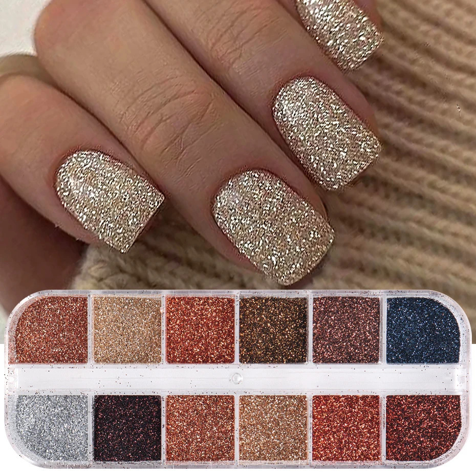12 grid iris nail art glitter rose gold color Sandy powder pigment sheet rubber dustproof 3D decoration 241213
