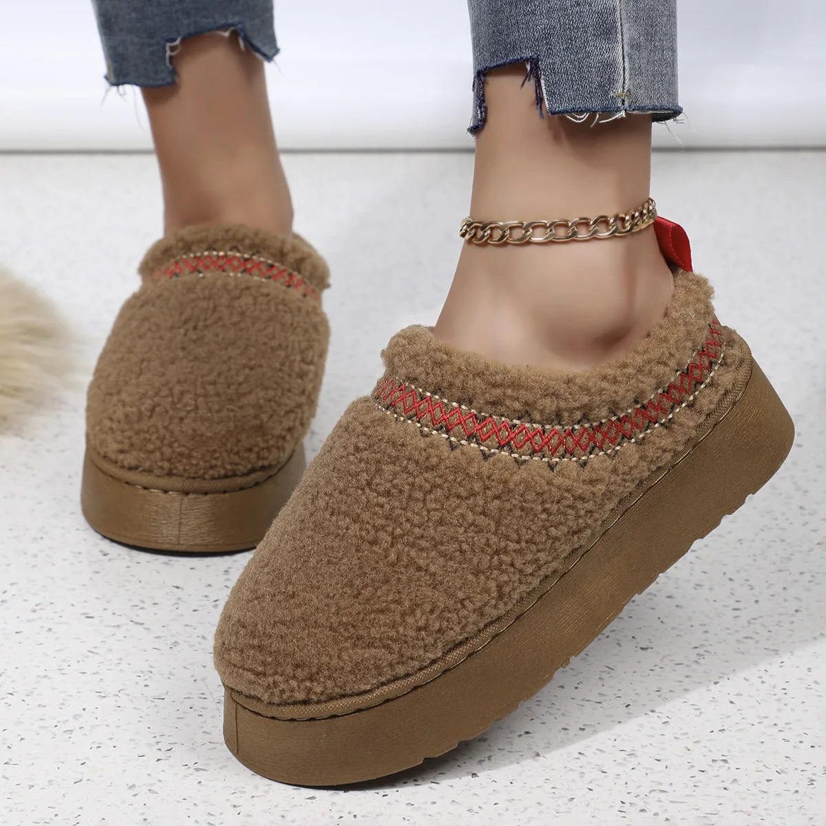 Winter Warm Flat Fur Slippers Women Fluffy Furry Home Slides Woman Comfort Non Slip Indoor Floor Cotton Shoes Snow Boots 241214