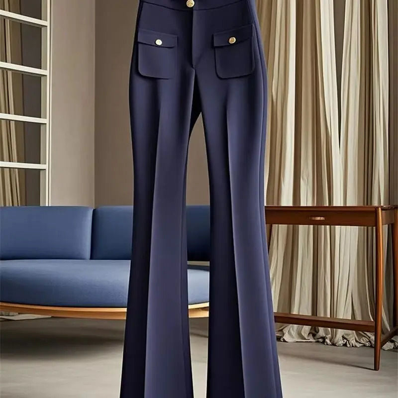 Limiguyue Womens Casual Set Pants Fashion Micro Flared Autumn Winter High End Waist Ultra Thin Trouser Office Women 584P 241212