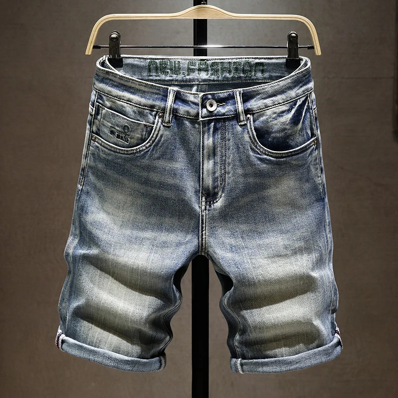 Summer Mens Stretch Short Jeans Fashion Casual Slim Fit High Quality Elastic Denim Shorts Male Clothes 241211