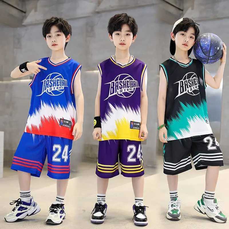 Clothing Sets Boys Summer Quick-Dry Basketball Sports Suits 4-14 Years Boys Sleeveless Vset+Short Pants 2pcs Sets Kids Sports Outfits Clothing H241214