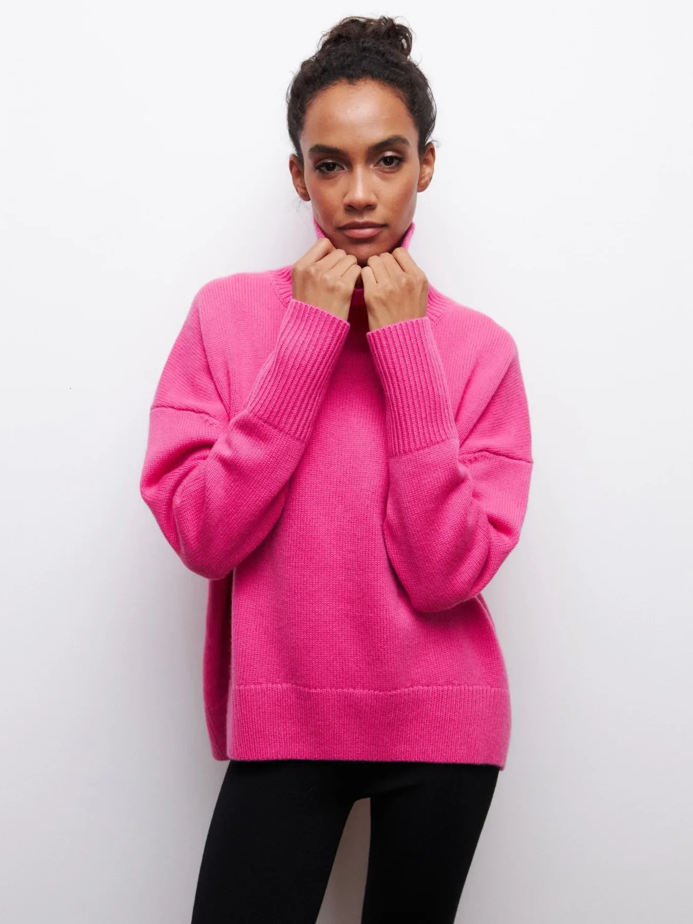 2024 Autumn Womens Turtle Neck Sweater Large Elegant Thick Pulled Black Knitted Winter Parachute Long Sleeve 241211