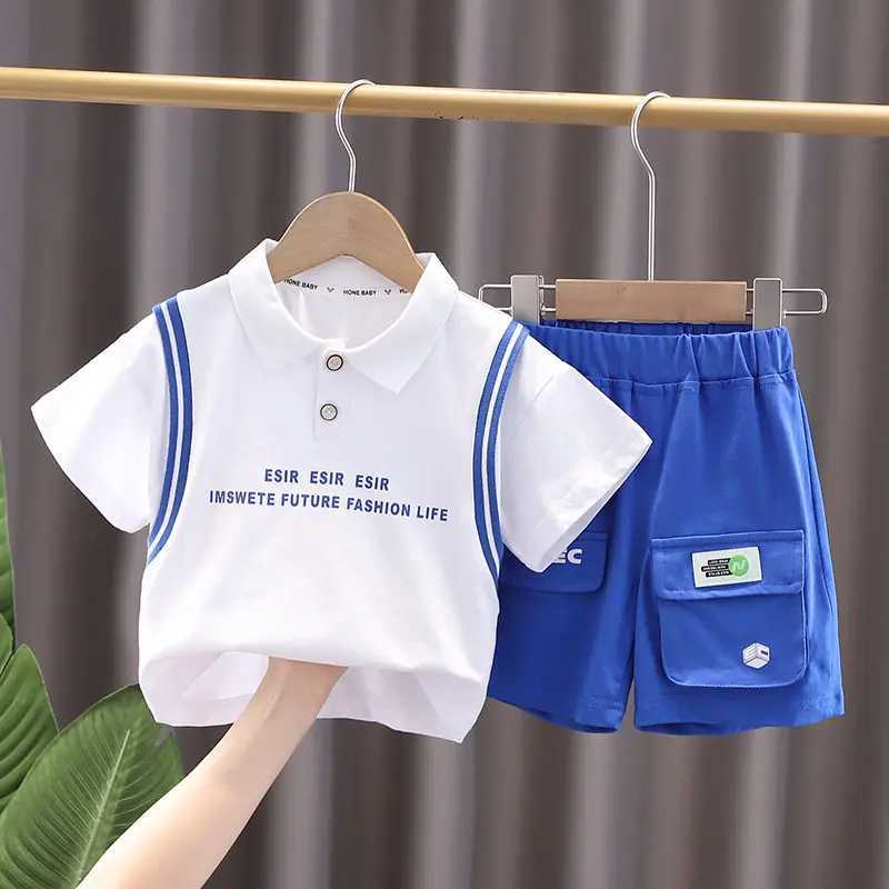 Clothing Sets New Baby Summer Clothing Toddler Children Boy Short Sleeve Cartoon Letters T-shirt Pants Fashion Infant Clothes Set Tracksuit H241214