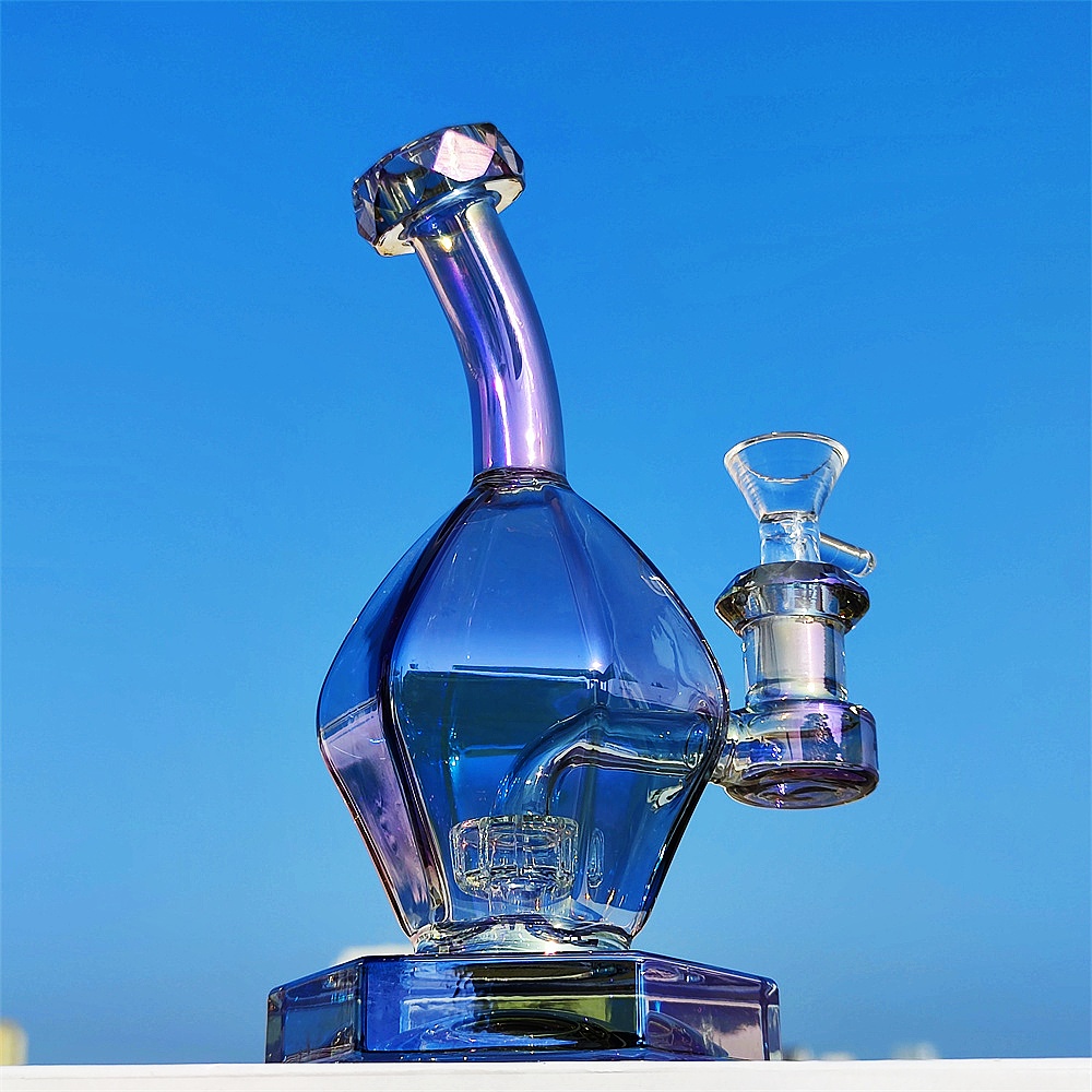 2024 7 Inch Rainbow Purple Tinted Heady Bong Diamond Shape Joint Egg Dab Rigs Glass Bong Water Pipes Unique Heady Bong Oil Rigs US Local Warehouse