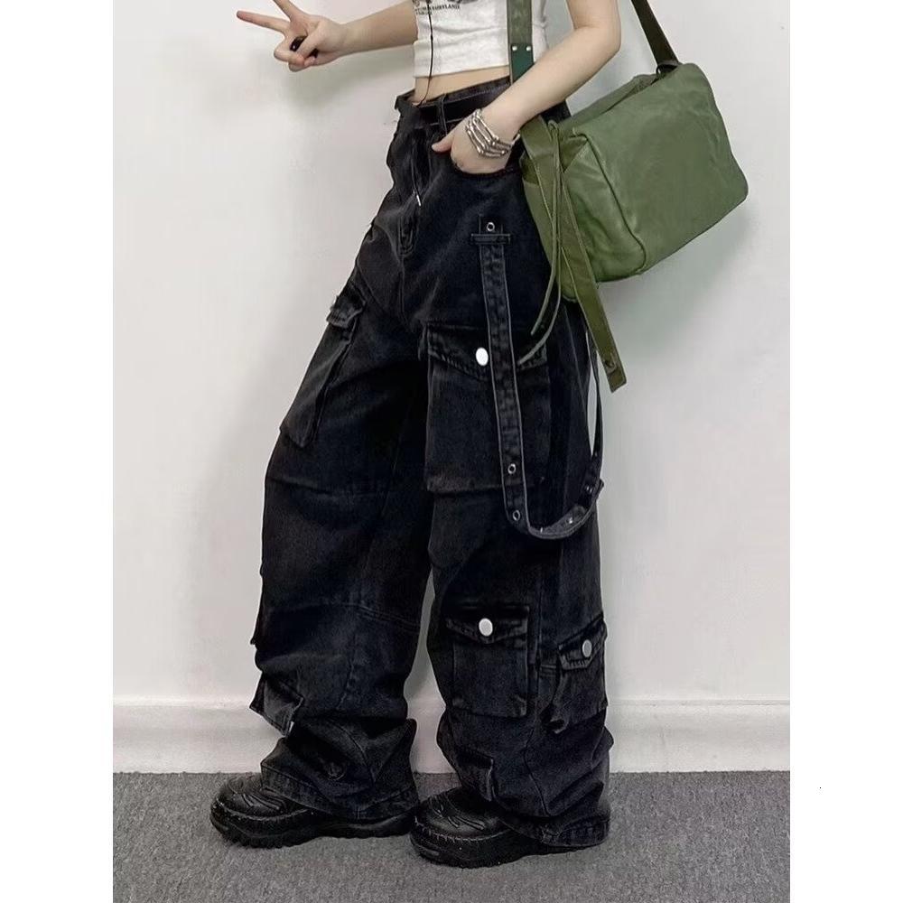 Spring Autumn American Hip Hop Personalized Washed Jeans for Men and Women Loose Multi Pocket Work Wear Casual Pants y2k