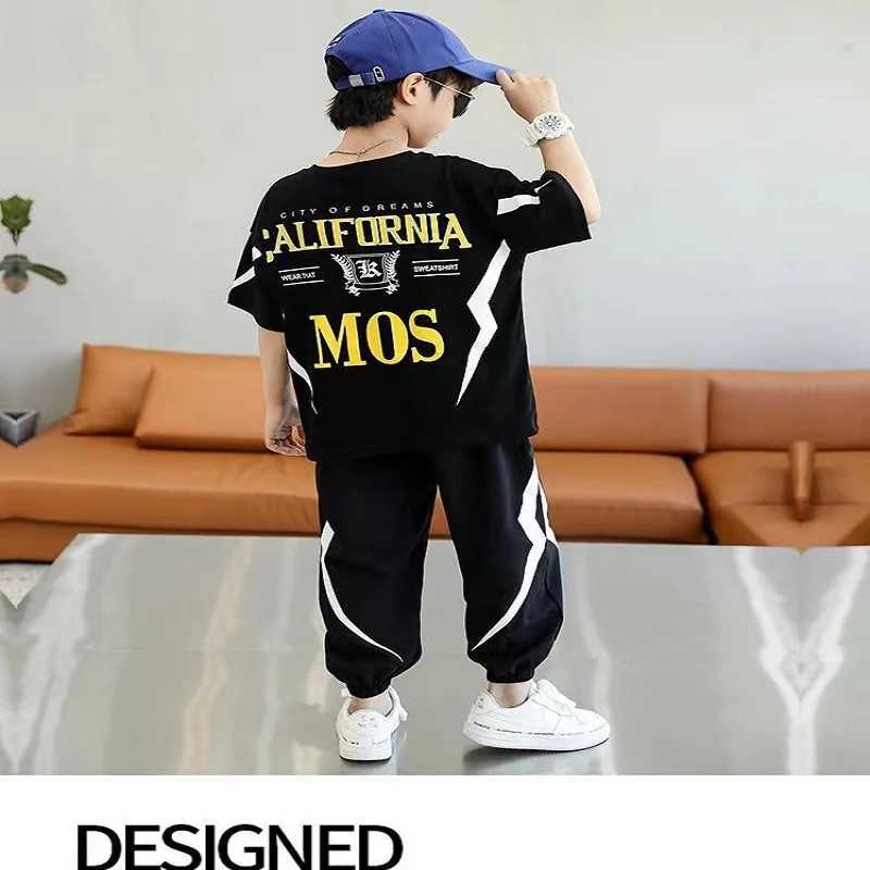 Clothing Sets summer boys clothes set letter top pants 2 pieces suit teenage boy print tracksuit cool boy style children outfit H241214
