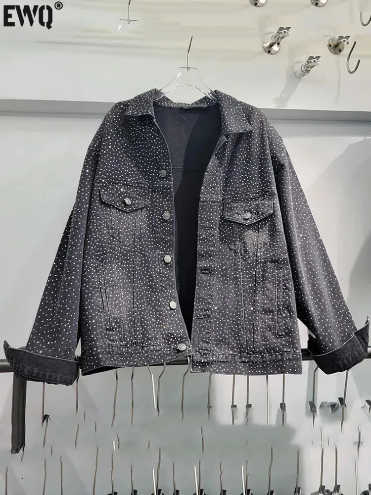 Korean black full set diamond denim womens jacket loose retro washed single bra 2024 spring U8797 241209