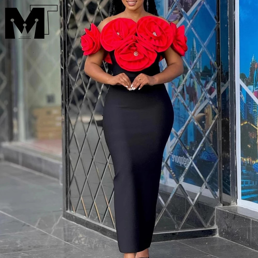 MT Elegant Womens Cocktail Dress Sexy Shoulder Floral Bandage Body Long Birthday Party Home 241212