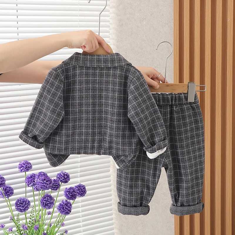 Clothing Sets Children Clothing Spring Autumn Baby Boys Wear Infant Lapel Plaid T-Shirt Pants 3pcs/sets Toddler Casual Suit 0-5 Years H241214