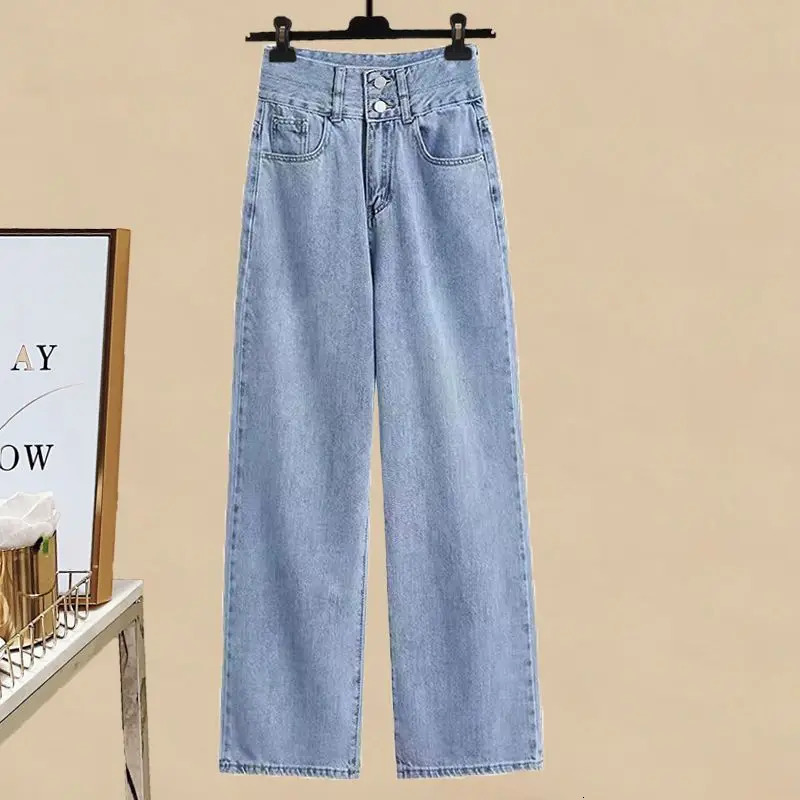 2024 Womens Autumn Striped Long Sleeve ShirtKnit VestJeans 3Piece Suit Korean Elegant Cardigan Denim Pants Matching Set 241203