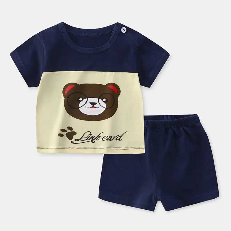 Clothing Sets Cute Little Bear Print TShirt Shorts 2pcs Kids Casual Short Sleeve Tracksuits For Boys And Girls Summer New Thin Loose Tops Set H241214