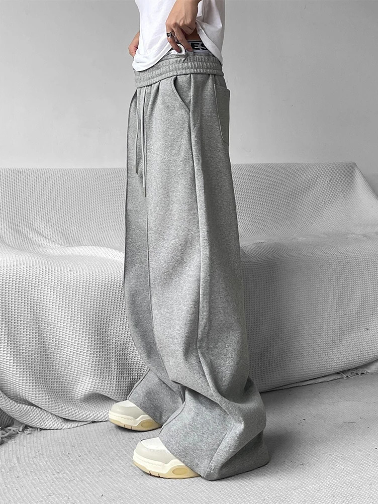 Y2k Vintage Wide leg Flared Sweatpants Men Sport Straight Long Casual Trousers Oversize Heavy Duty Track Pants Black Gray 241214