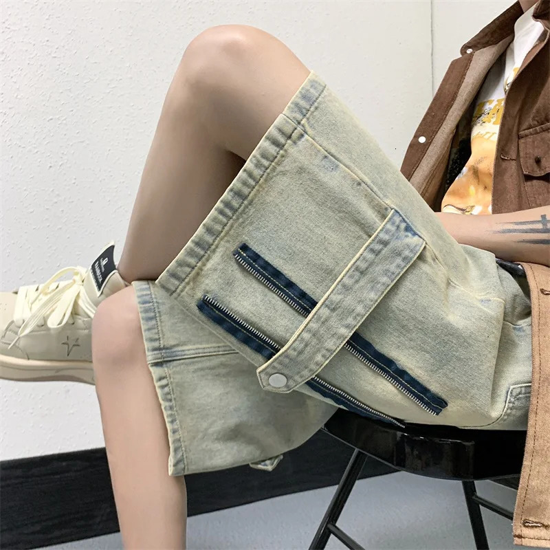 Mens patches oversized jeans streetwear Harajuku denim shorts hip-hop retro blue summer casual loose shorts 241213