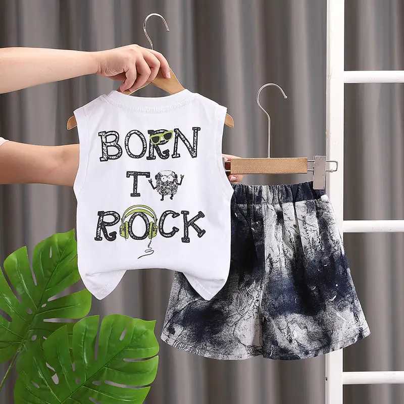 Clothing Sets New Summer Children Boys Girls Baby Fashion Infant Clothing Kids Cotton Cartoon Letter Vest Shorts 2pcs/Set Suit 0-5 Years H241214