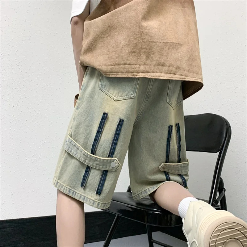 Mens patches oversized jeans streetwear Harajuku denim shorts hip-hop retro blue summer casual loose shorts 241213