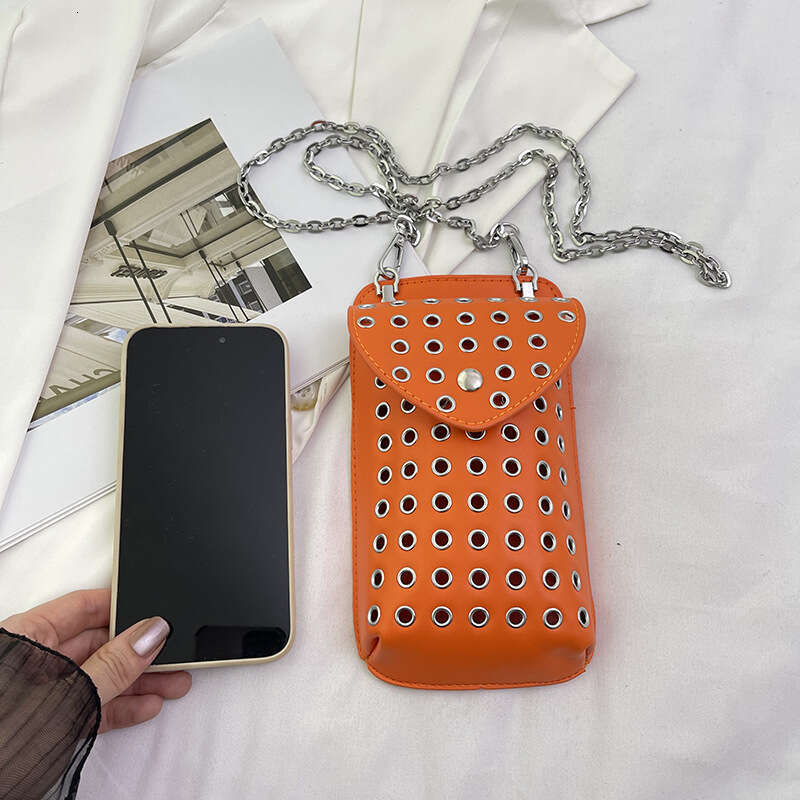 Bag, women's mini crossbody summer trend mobile phone retro rivet hot girl versatile small square bag, 2024 new style, chic and elegant clothing