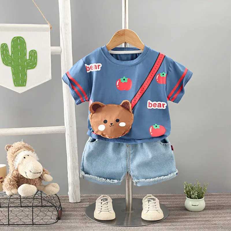 Clothing Sets Children Cotton Kids Boys Girl Clothes Summer With Bag Sport T-shirt Shorts 2Pcs/sets Infant Outfit Toddler Tracksuits 0-5 ages H241214