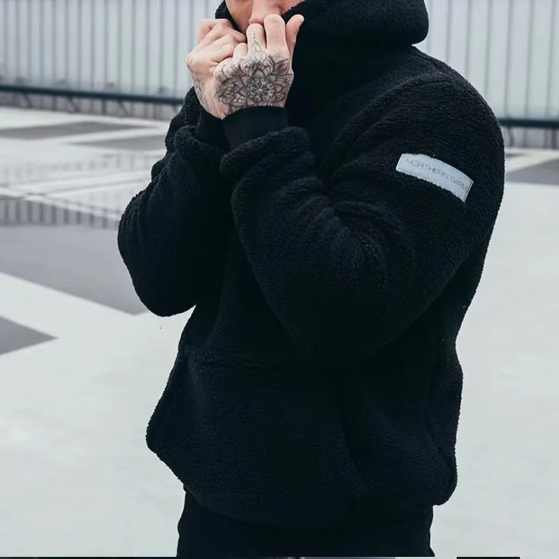 Mens O-neck Plush Hoodie Soft Solid Letter Printed Mens Casual Basic Flannel Warm and Comfortable Retro Mens Sportswear 241214